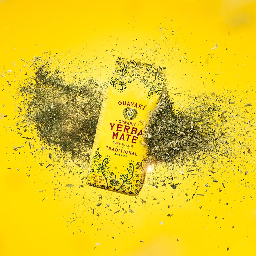Guayakí Yerba Mate Organic Traditional Loose Leaf Perfect Hot Drink for Cold Weather Pack of 6 16 Oz 40mg Natural Caffei